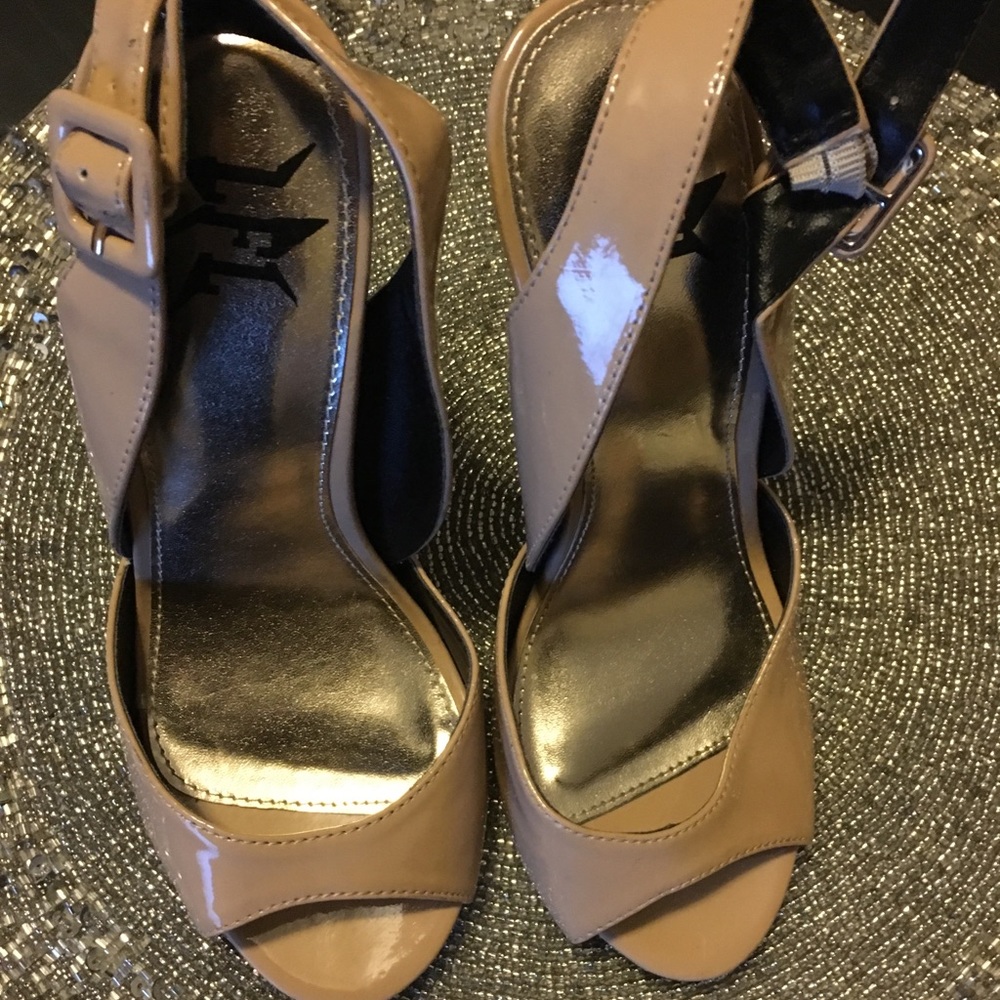 Nude sling back heels